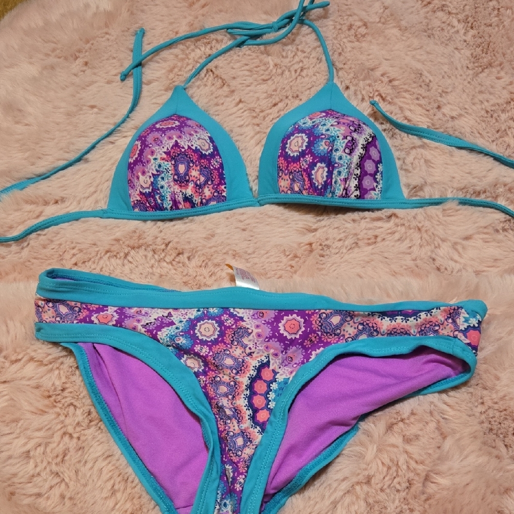 No Boundaries Teal and Purple Bikini Set